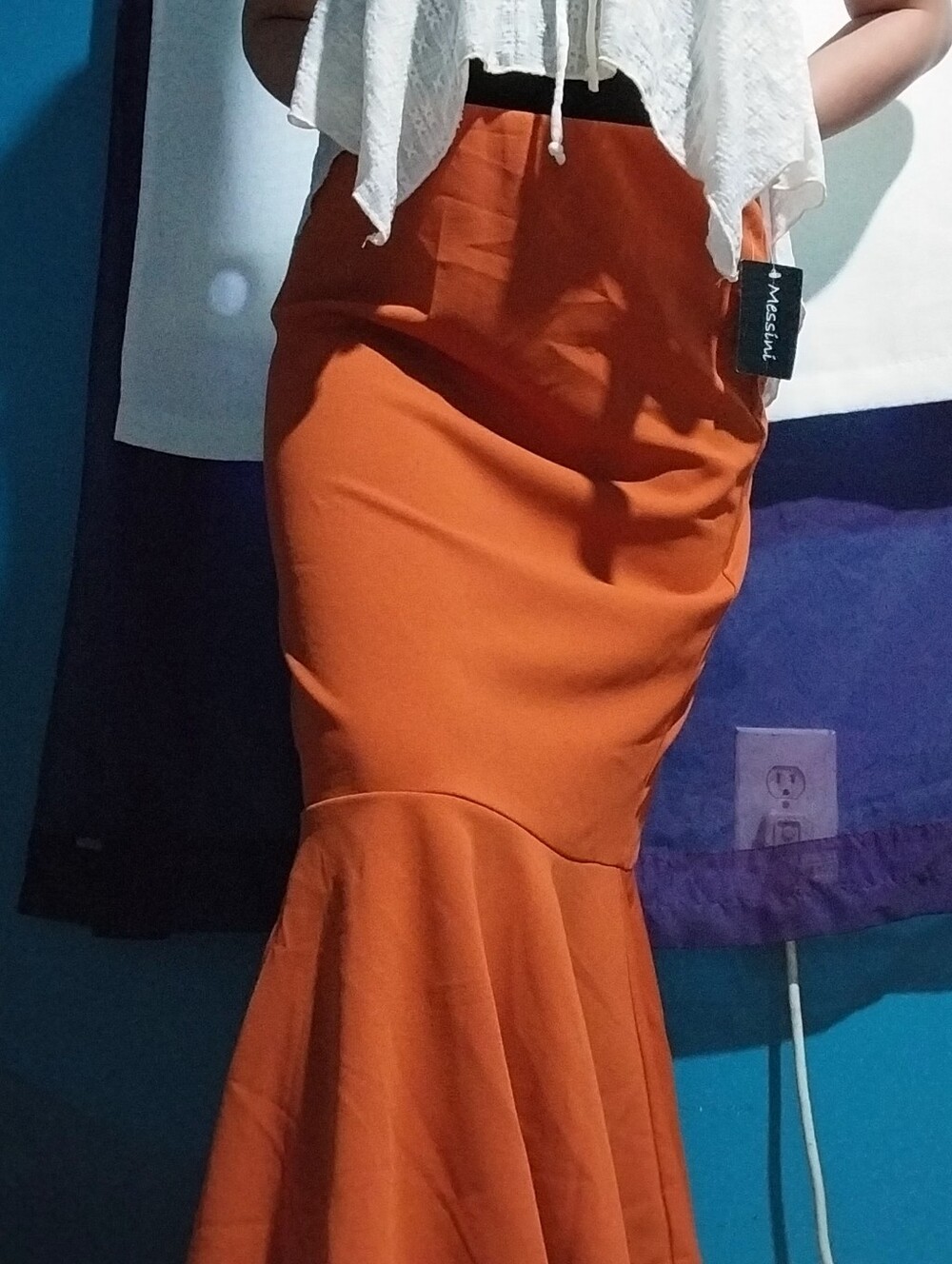 High-Waist Orange Maxi Mermaid Skirt